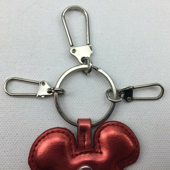 Disney China Mickey Mouse Key Chain Head Ears 3 Clip Attachments Red Silver - Picture 8 of 10